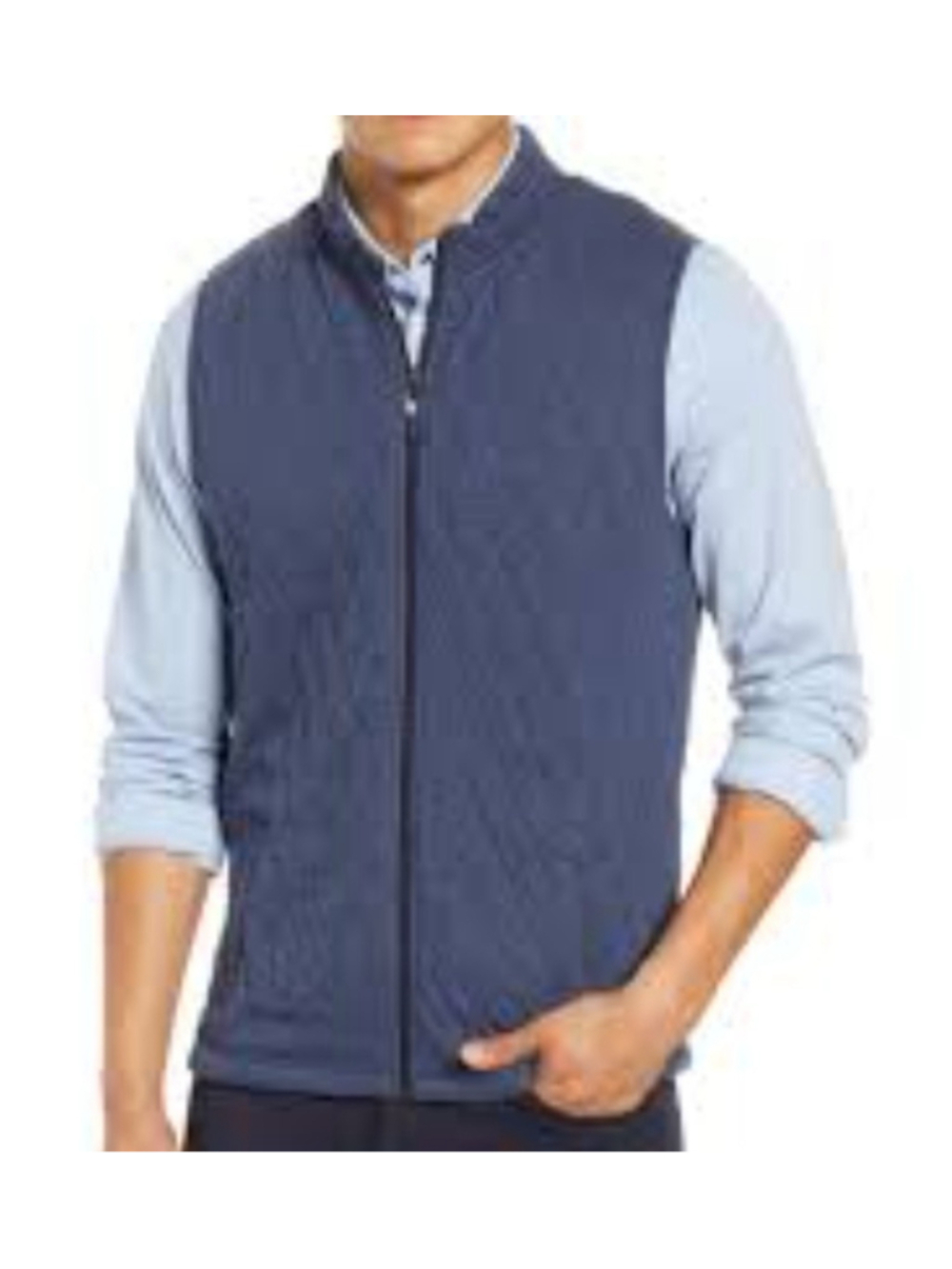 Mizzen & Main Men's Blue Quilted Full Zip Zip-Pockets Mock Neck Vest Size XXL
